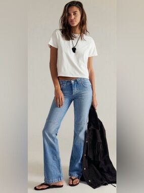 Free People Flora Low Rise Bootcut Jeans Botton Pocket Mai Tai Sky color NWT 30